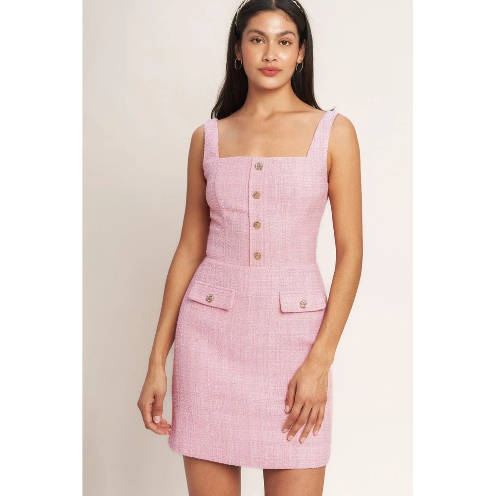 Flying Tomato On My Way Tweed Mini Dress Size L Soft Pink Coquette Barbie Preppy